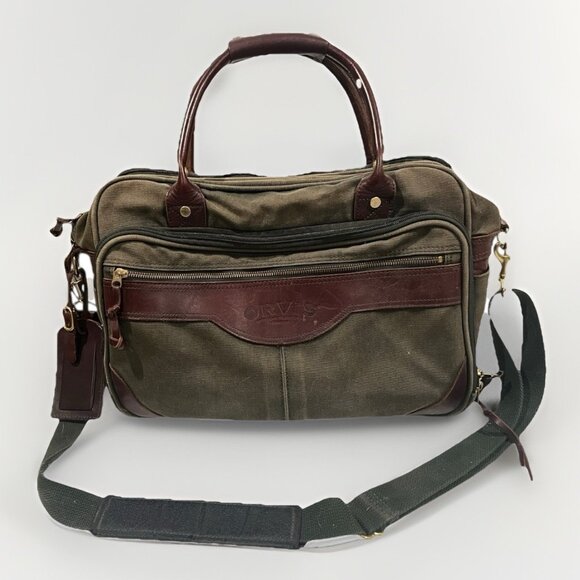 Orvis Other - Vintage Orvis Canvas & Leather Duffle Travel Messenger Bag Green Brown 16”